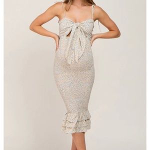 NWOT Floral Front Tie Cutout Smocked Maternity Midi Dress